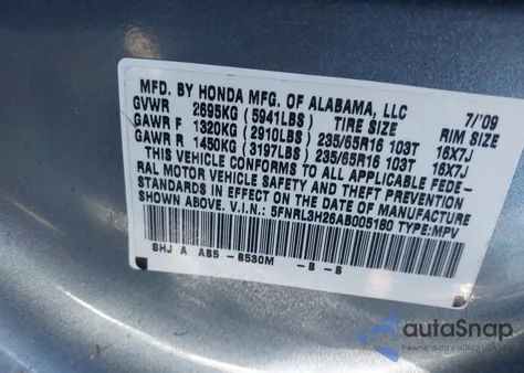2010 Honda Odyssey Lx z USA, uszkodzony, nr VIN 5FNRL3H26AB005180